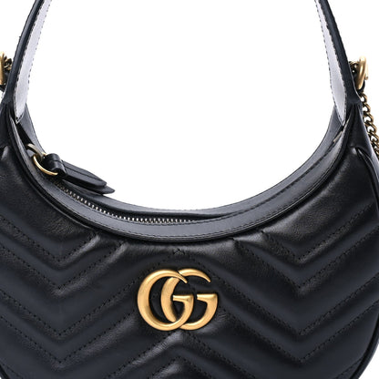Gucci Calfskin Matelasse Chevron Mini GG Marmont Half Moon Hobo  Black 6 of 7