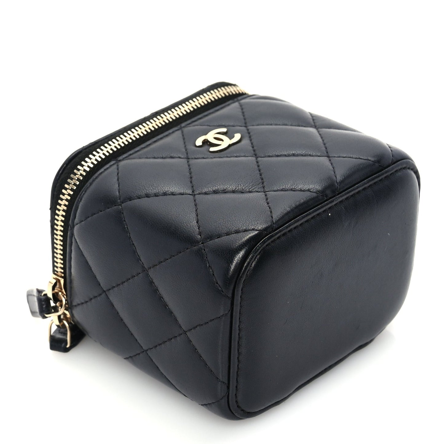 Lambskin Quilted Mini Vanity Case With Chain  Black