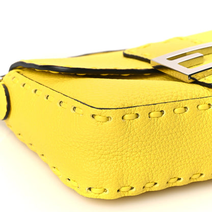 Fendi Cuoio Roma Sellerissima Nappa Sintetica Tape Stitch Mini Baguette Acid Yellow 7 of 8