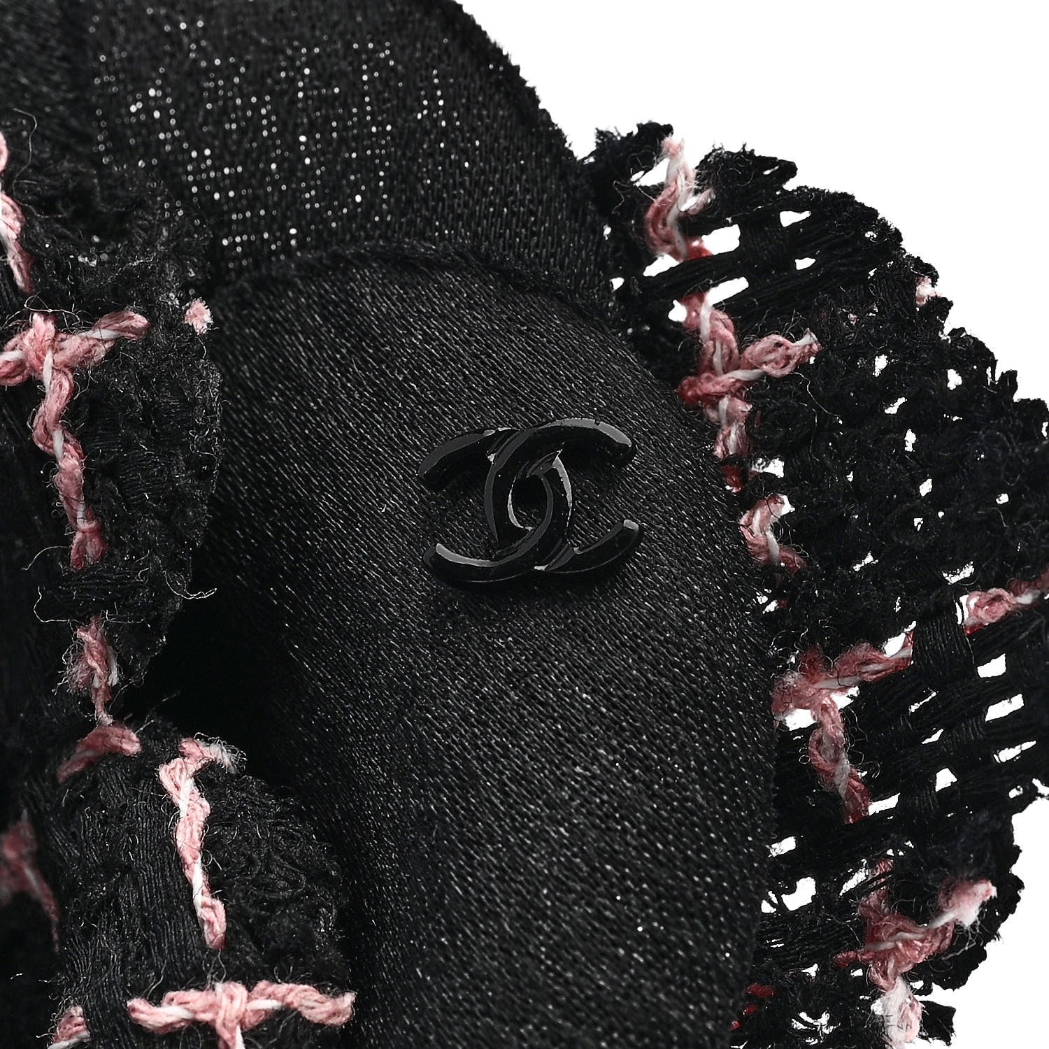 Chanel Tweed Camellia Pin Brooch Black Pink 3 of 3