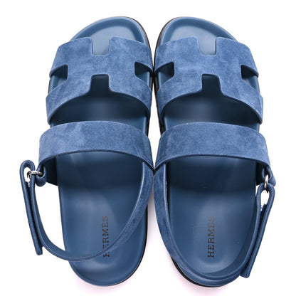 Hermes Suede Goatskin Womens Genius Sandals 39.5 Bleu Celeste 2 of 8