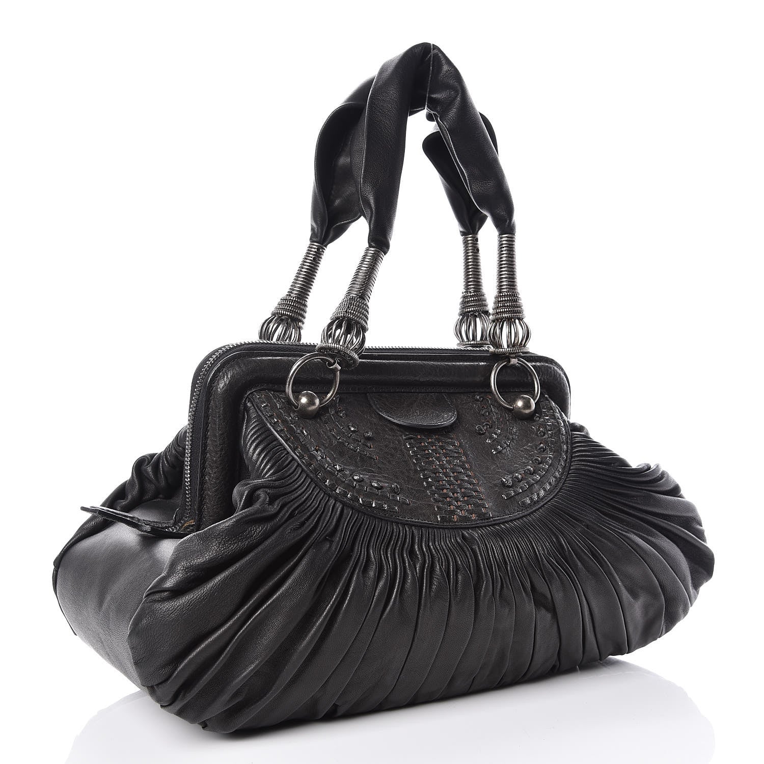 Christian Dior Lambskin Plisse Pleated Frame Satchel Black 3 of 16