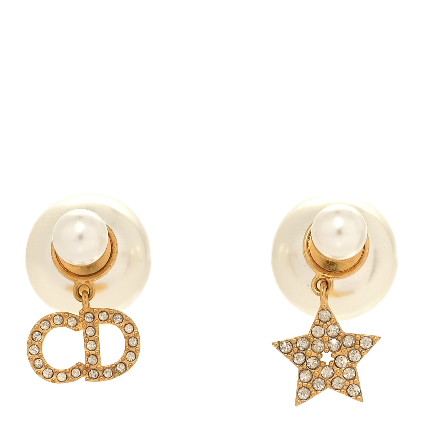 Pearl Crystal Mise En Dior Logo Tribal Earrings Gold
