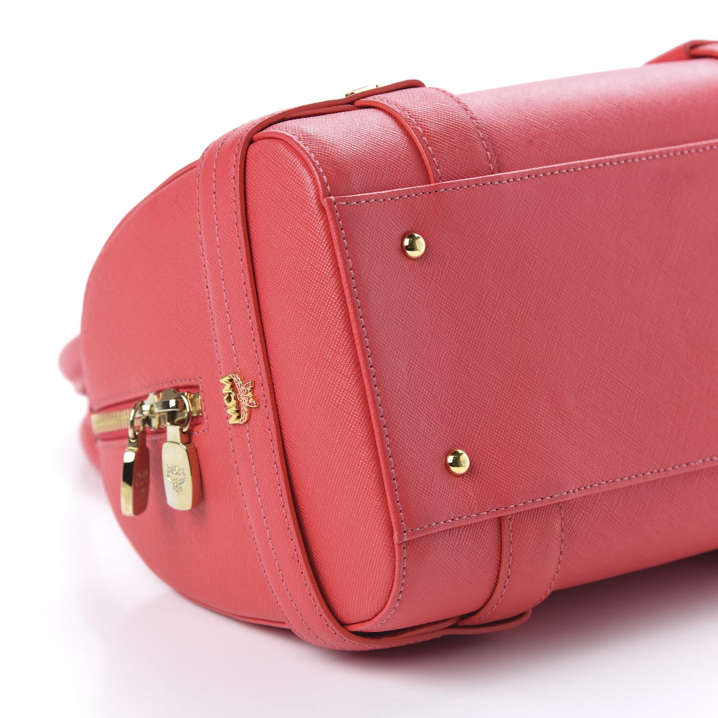 Saffiano Studded Small Boston Bag Hot Coral
