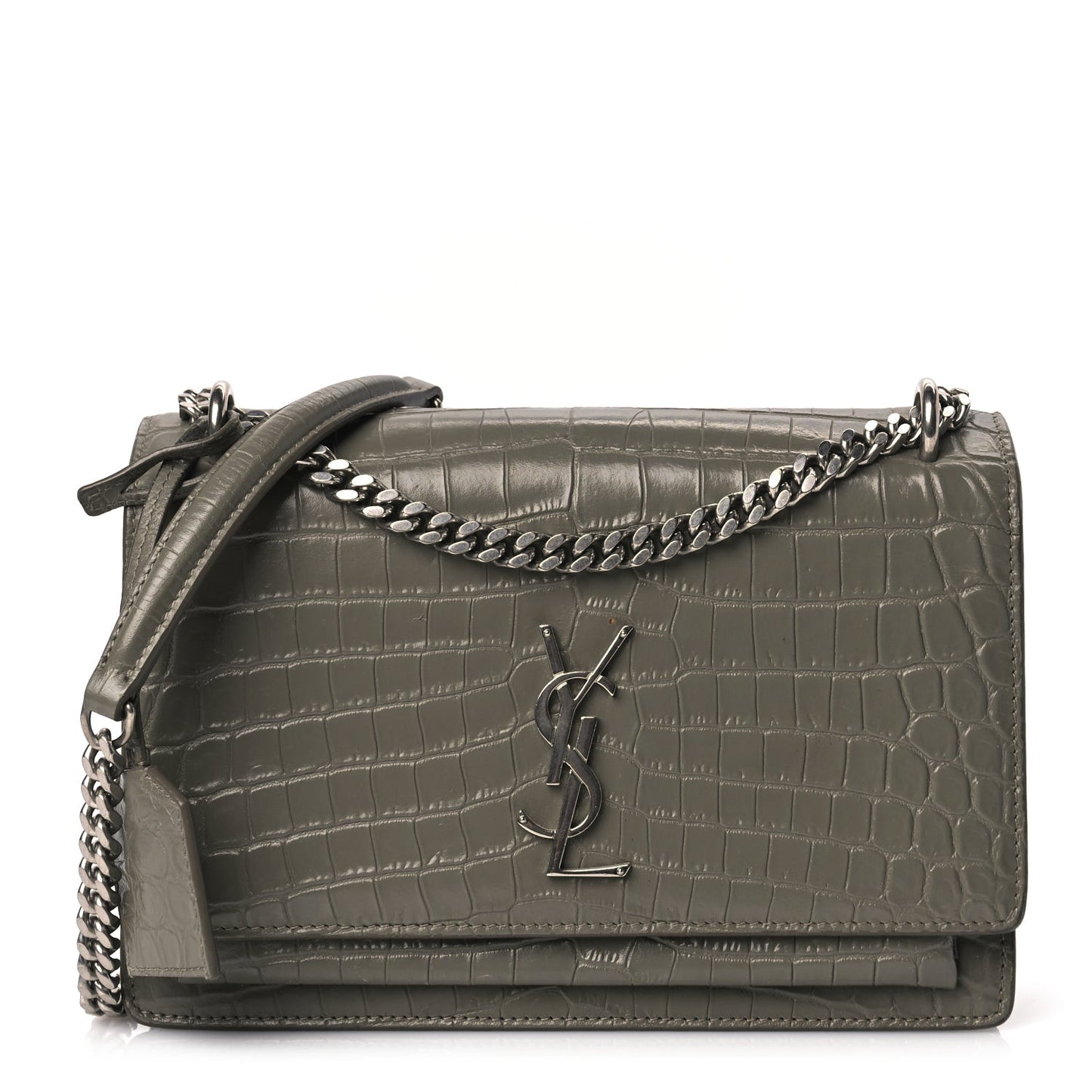 Calfskin Crocodile Embossed Medium Monogram Sunset Fog