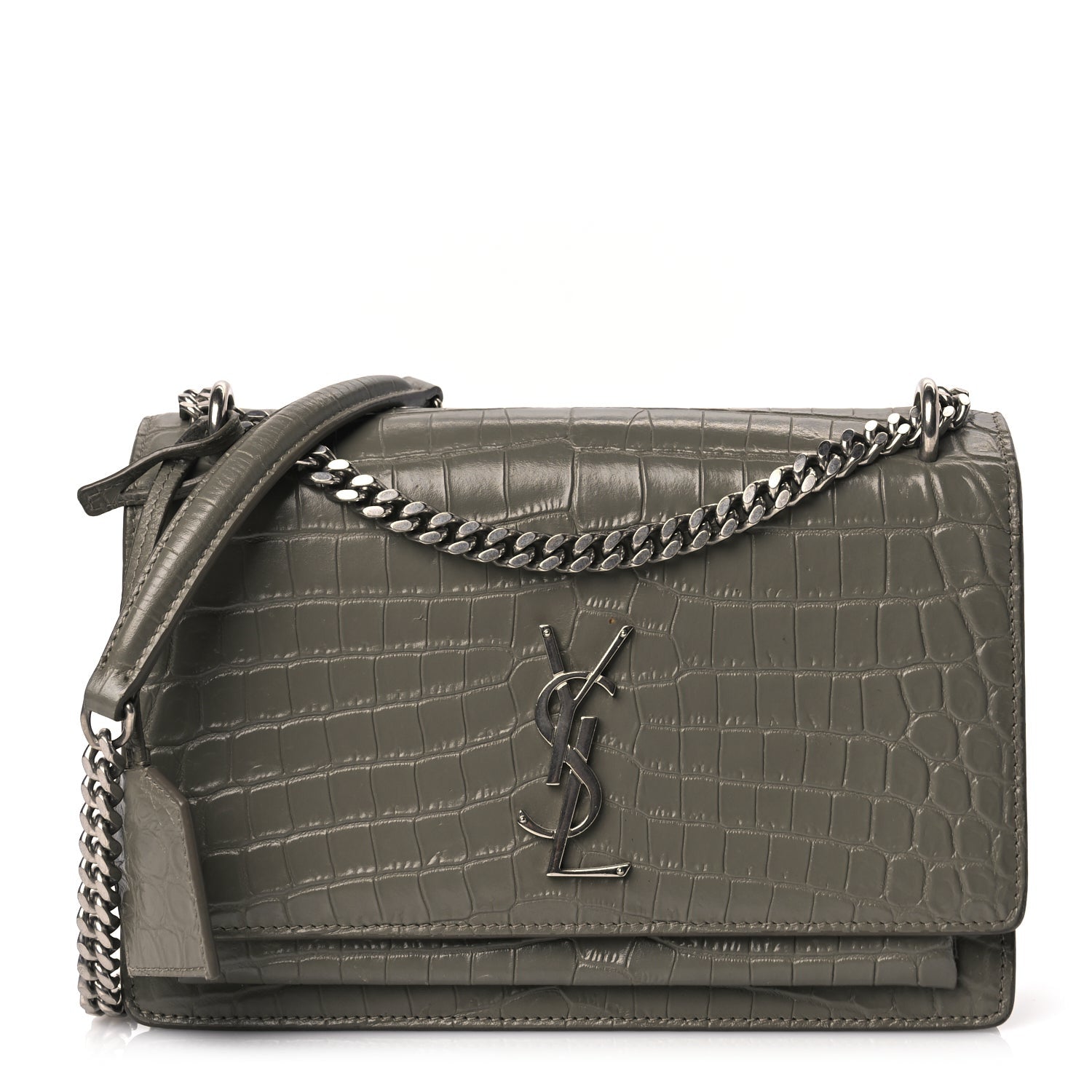 Saint Laurent Calfskin Crocodile Embossed Medium Monogram Sunset Fog 1 of 8
