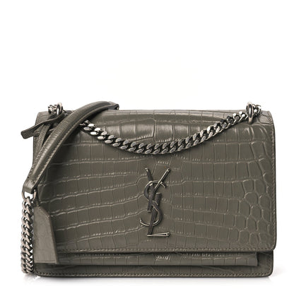 Saint Laurent Calfskin Crocodile Embossed Medium Monogram Sunset Fog 1 of 8