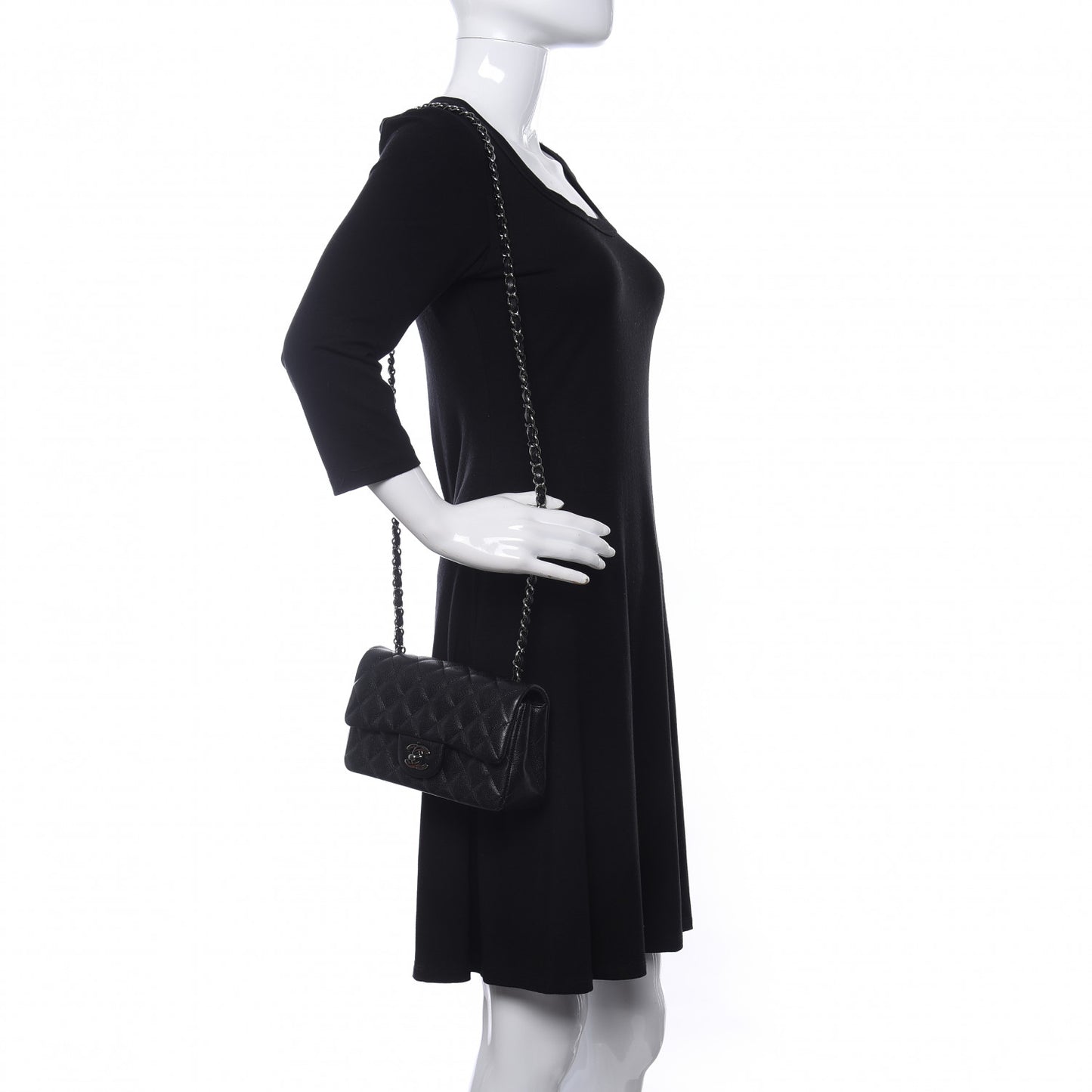 Iridescent Caviar Quilted Mini Rectangular Flap Black