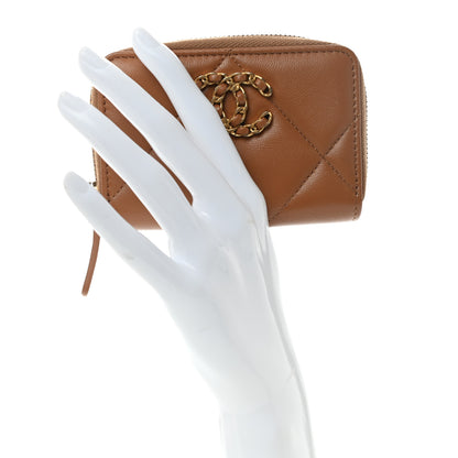 Chanel Lambskin Quilted Chanel 19 Zip Around Coin Purse Wallet Brown 2 of 10