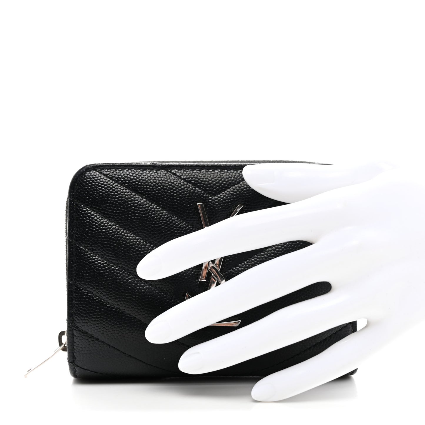 Grain De Poudre Matelasse Chevron Monogram Compact Zip Around Wallet Black