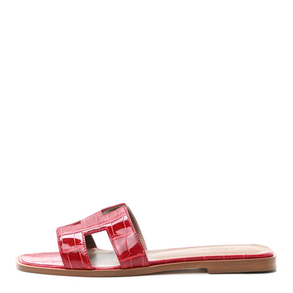 Hermes Shiny Alligator Oran Sandals 38 Braise 1 of 8