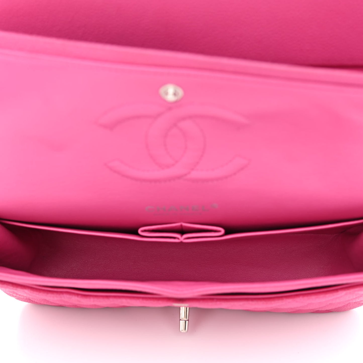 Iridescent Caviar Quilted Medium Double Flap Pink