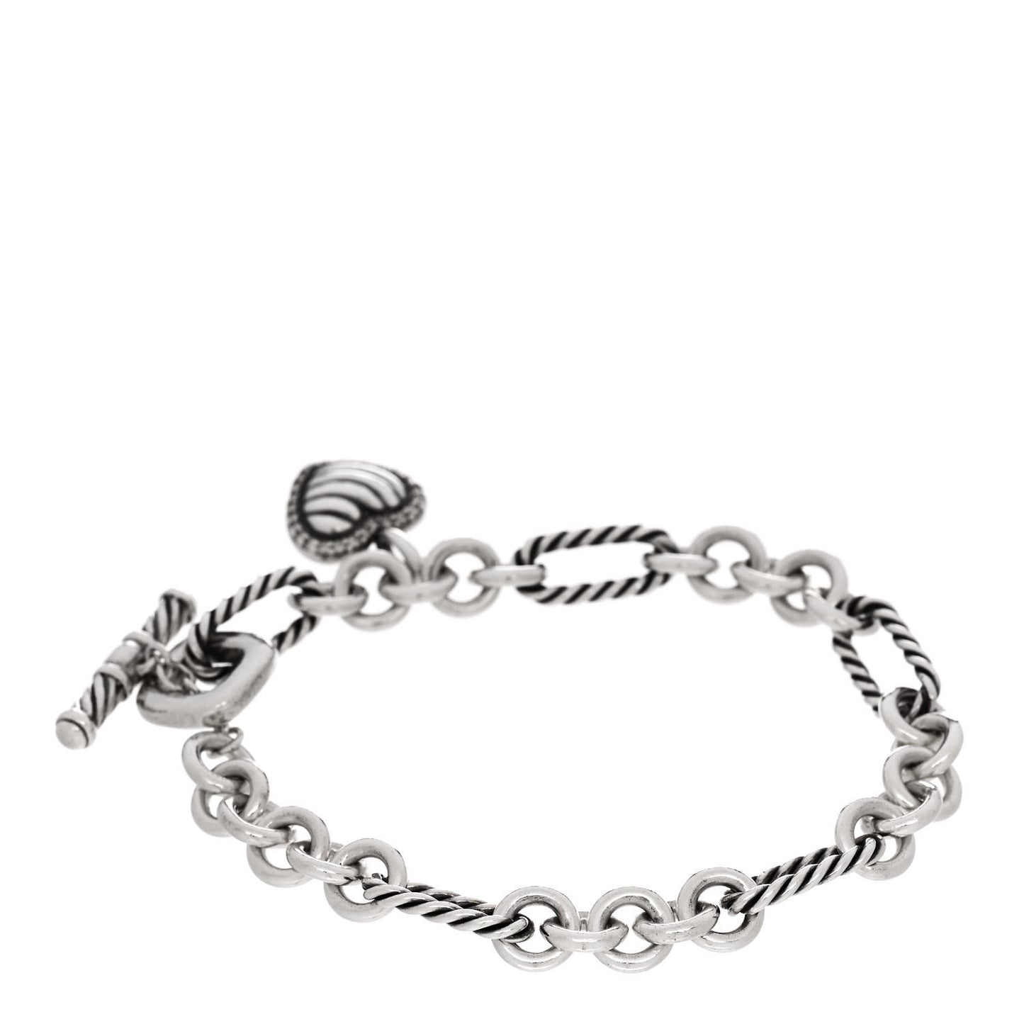 Sterling Silver Diamond Cable Heart Charm Bracelet