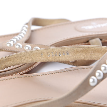 Chanel Suede Pearl Thong Sandals 39 Beige 11 of 19