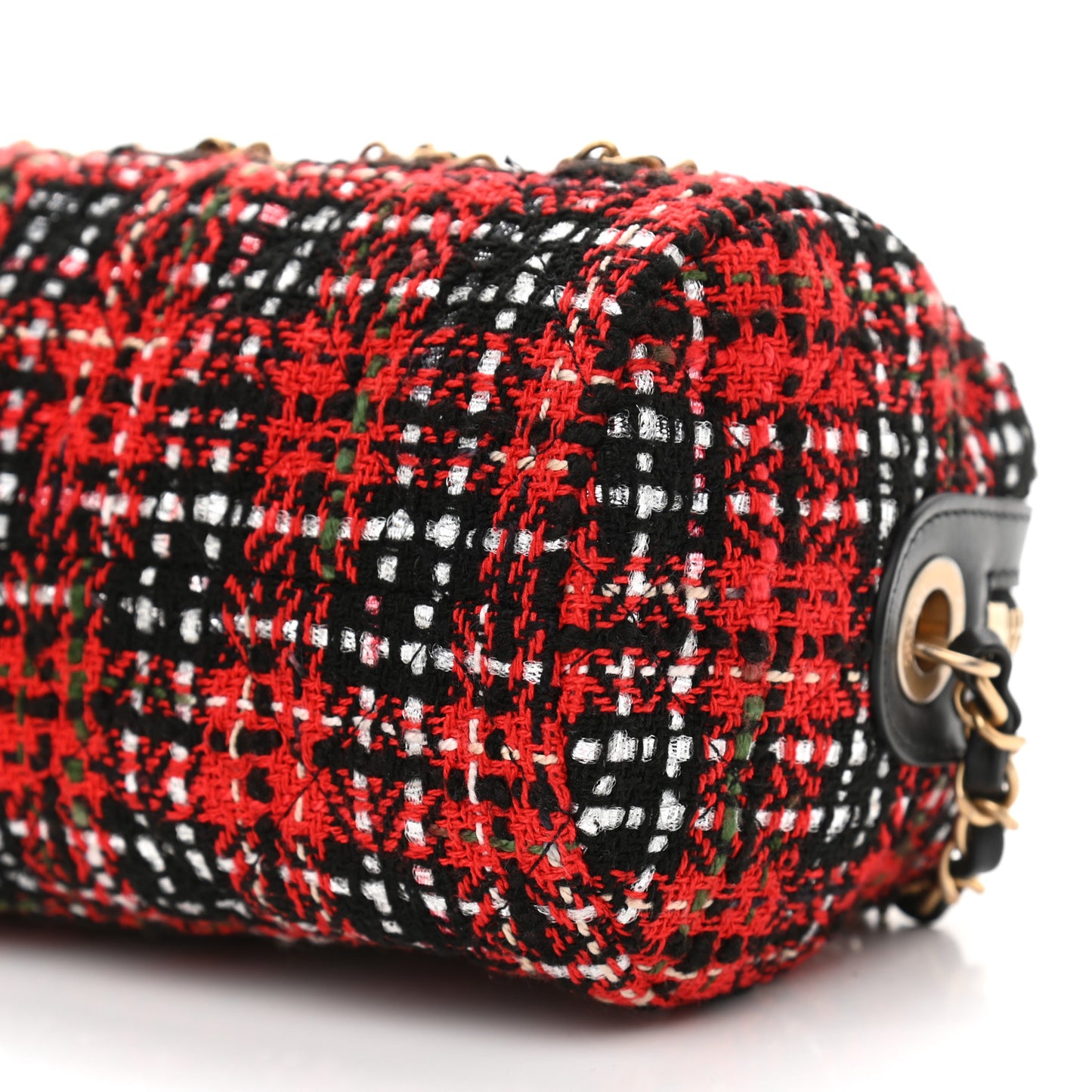 Tweed Calfskin Signe Bowling Bag Red Black