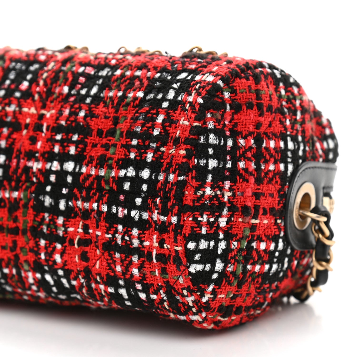 Chanel Tweed Calfskin Signe Bowling Bag Red Black 6 of 11