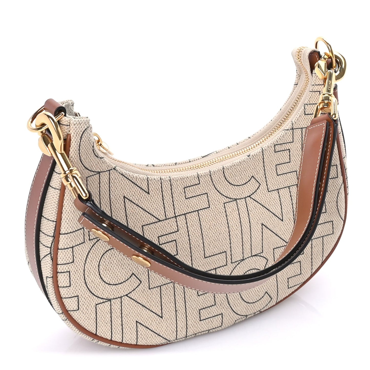 Canvas Calfskin All Over Print Medium Ava Shoulder Bag  Natural Tan