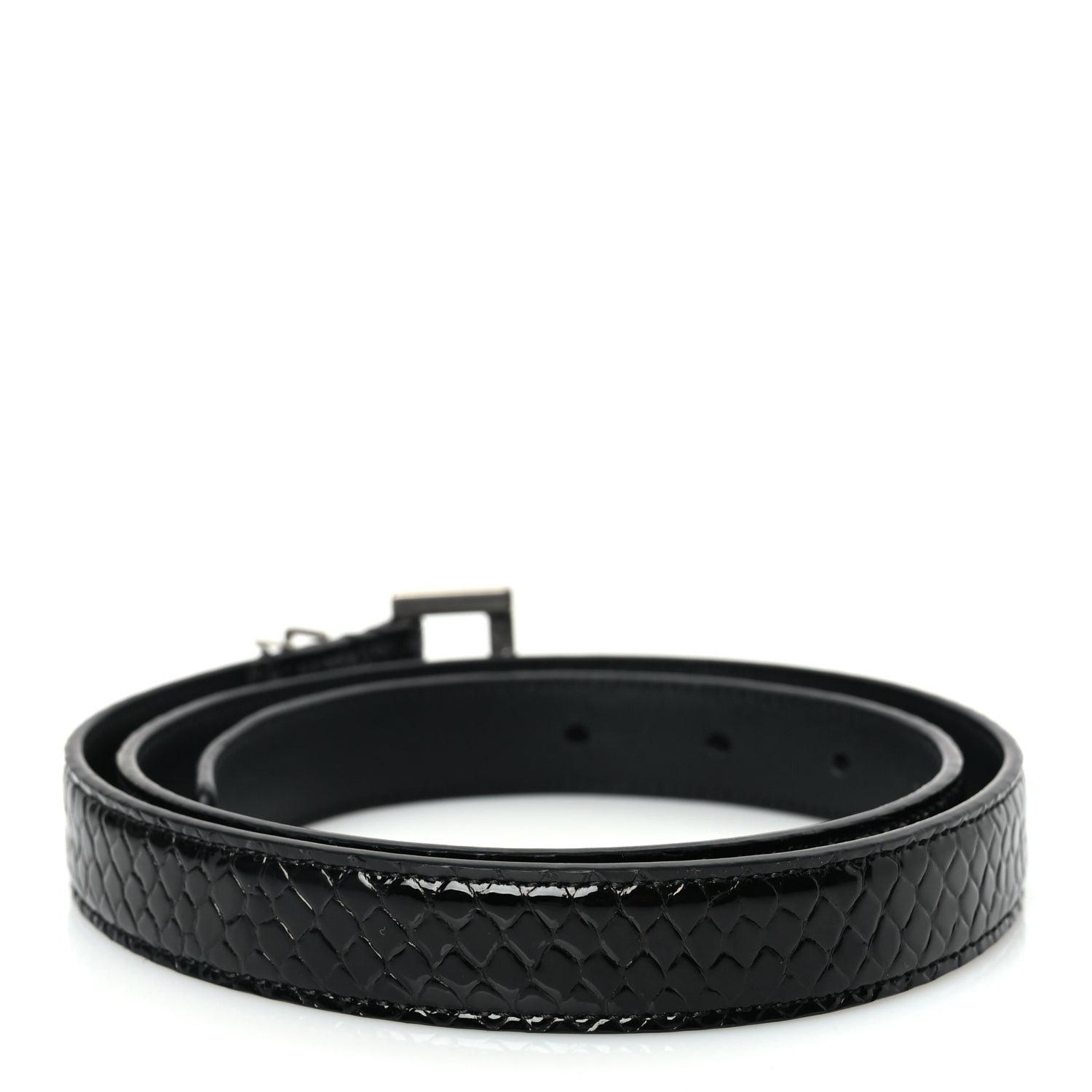 Saint Laurent Calfskin Crocodile Embossed Monogram Square Buckle Belt 75 30 Black 2 of 5