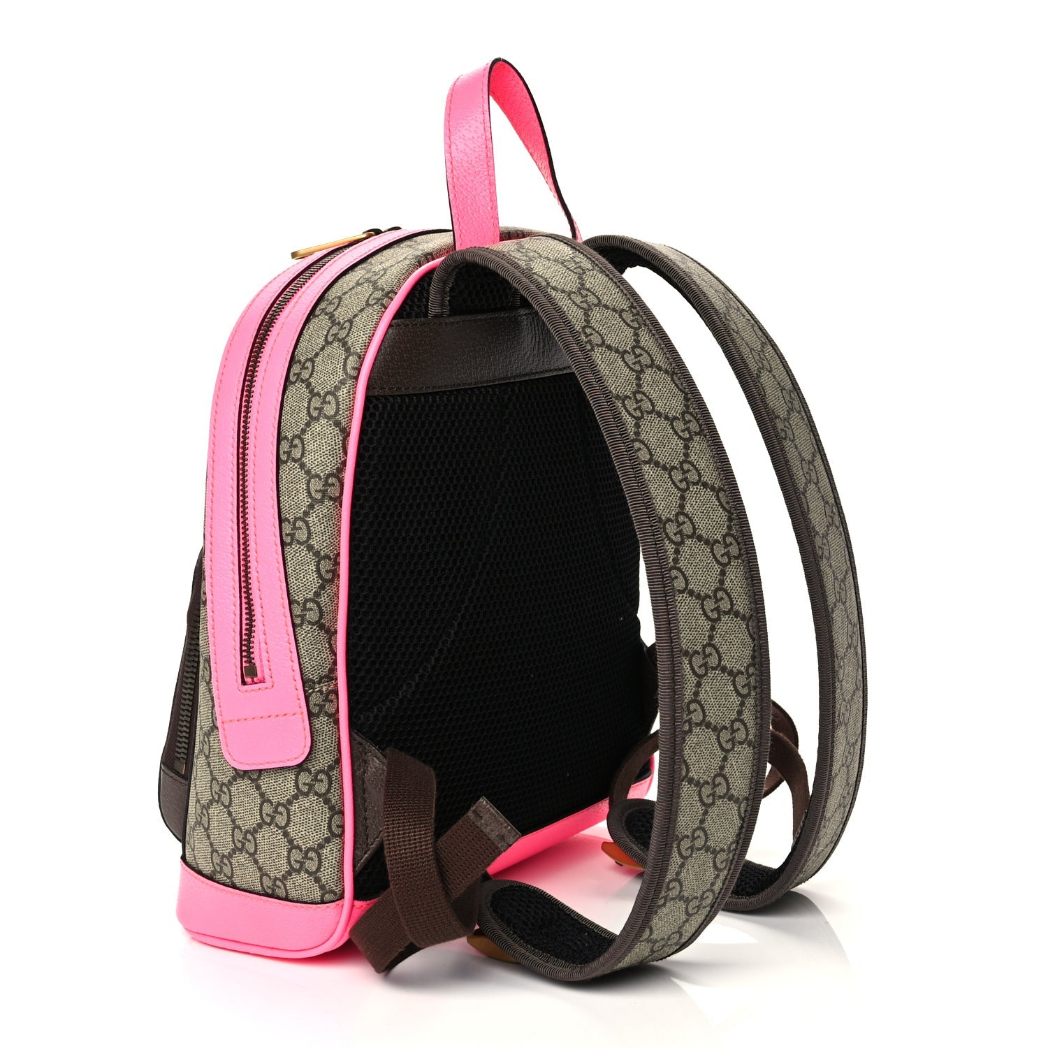 Gucci GG Supreme Monogram Textured Dollar Calfskin Web Small Ophidia Day Backpack Beige Ebony Fluorescent Fuchsia 2 of 9