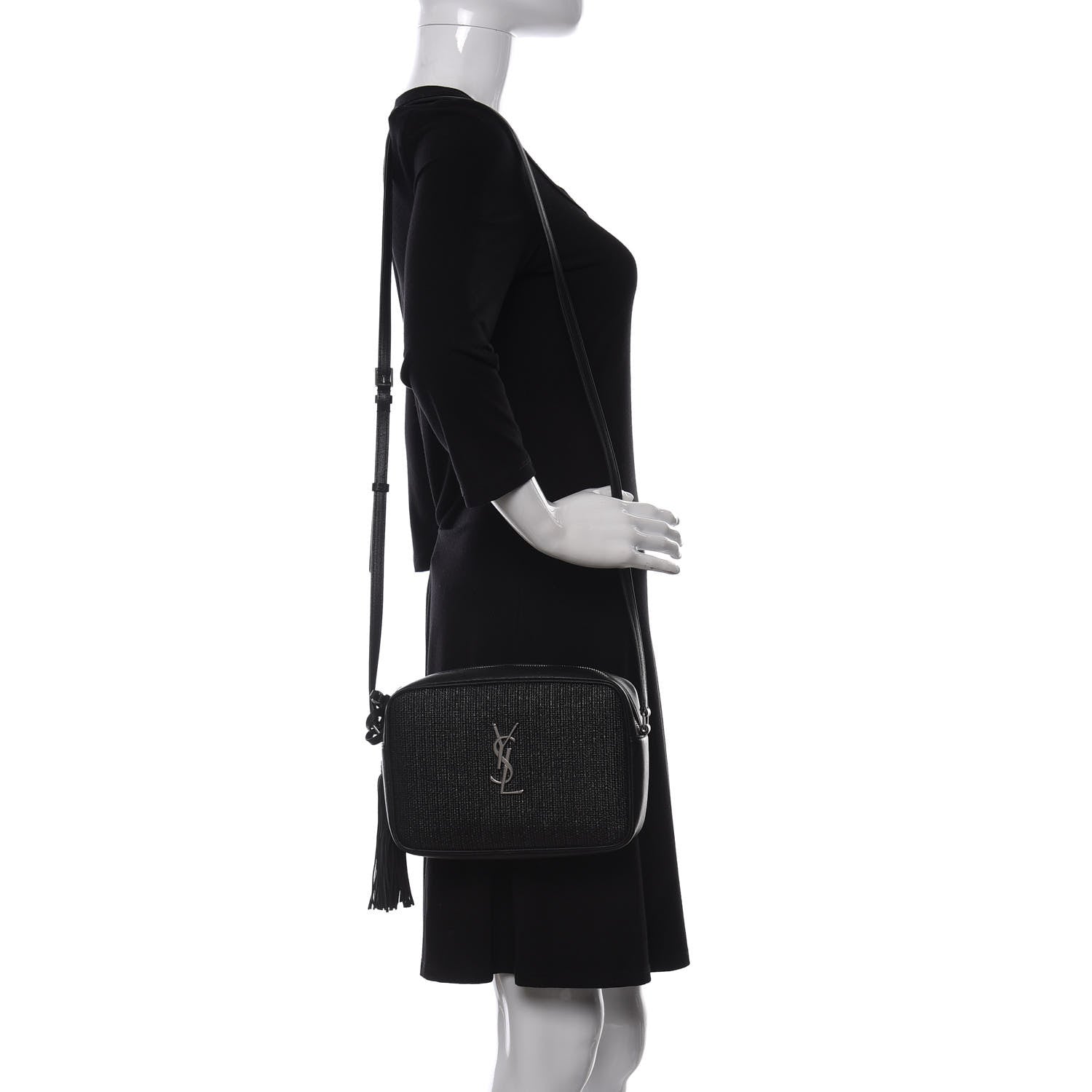 Saint Laurent Raffia Canvas Monogram Lou Camera Bag Black 2 of 10