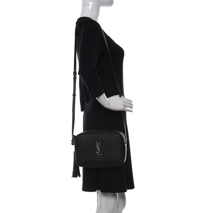 Saint Laurent Raffia Canvas Monogram Lou Camera Bag Black 2 of 10