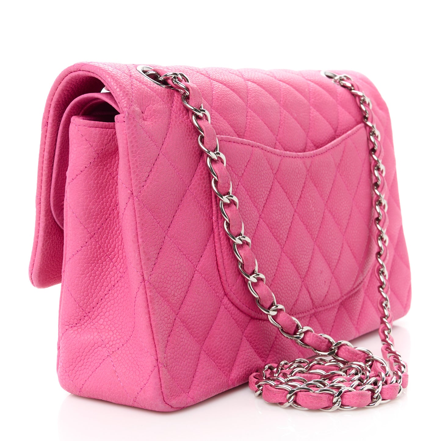 Iridescent Caviar Quilted Medium Double Flap Pink