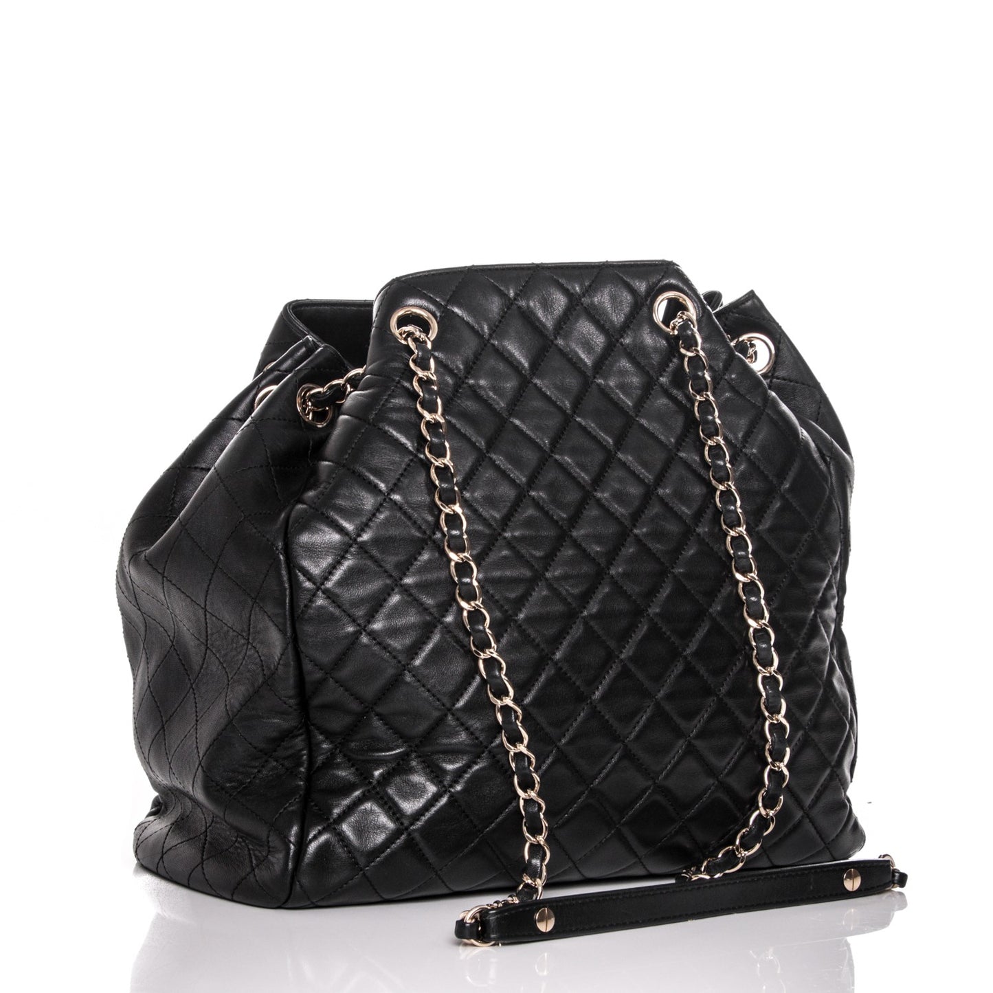 Lambskin Quilted Large Drawstring Shoulder Bag Black