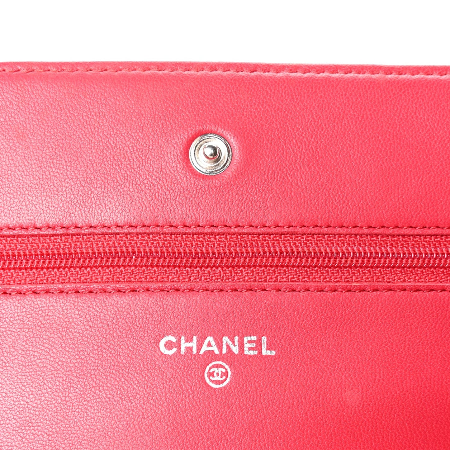 Lambskin Quilted Wallet On Chain WOC  Dark Pink