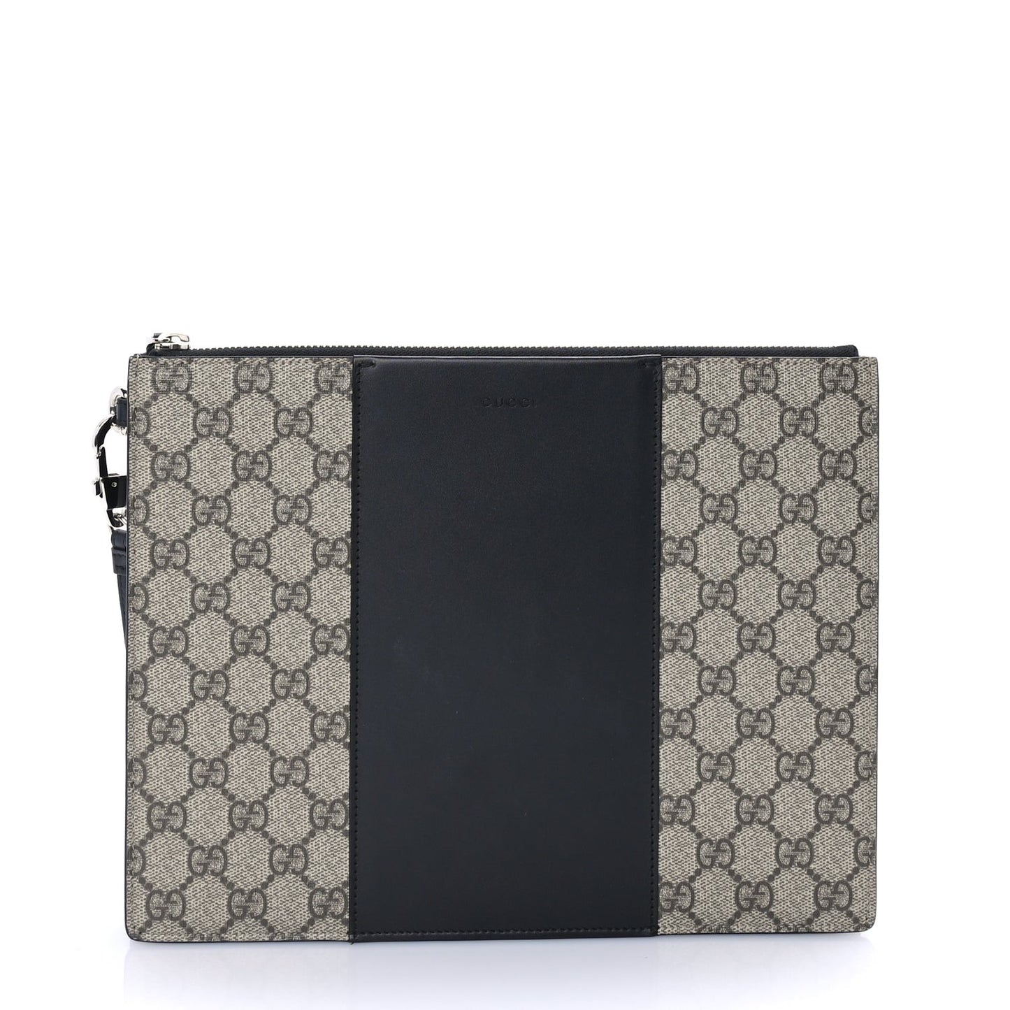 GG Supreme Monogram Zip Wristlet Pouch Beige Black