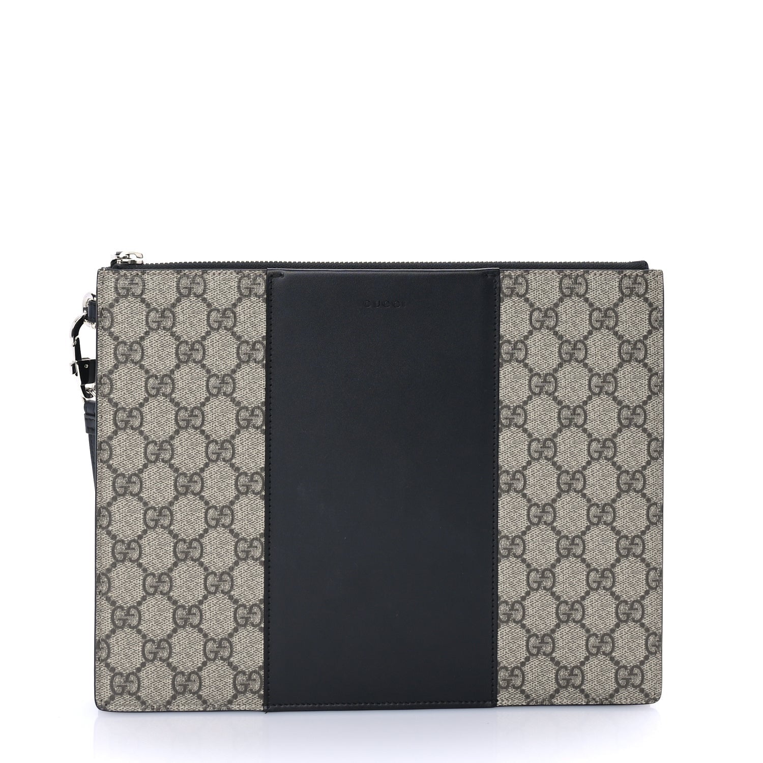 Gucci GG Supreme Monogram Zip Wristlet Pouch Beige Black 1 of 7