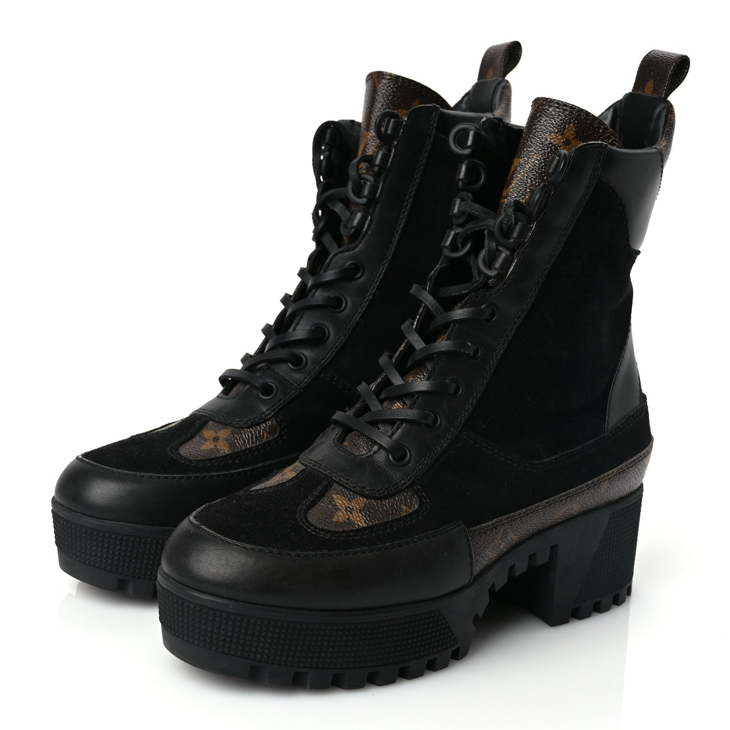 Louis Vuitton Suede Calfskin Monogram Laureate Platform Desert Boots 36.5 Black 2 of 7