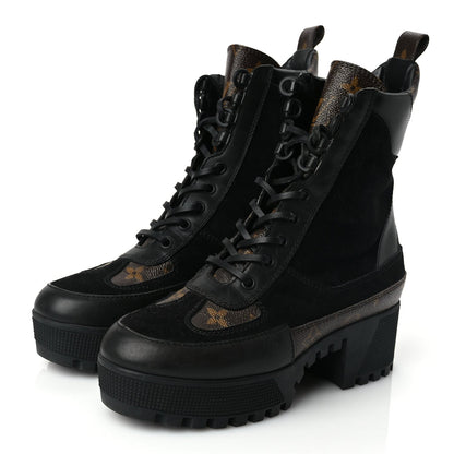 Louis Vuitton Suede Calfskin Monogram Laureate Platform Desert Boots 36.5 Black 2 of 7