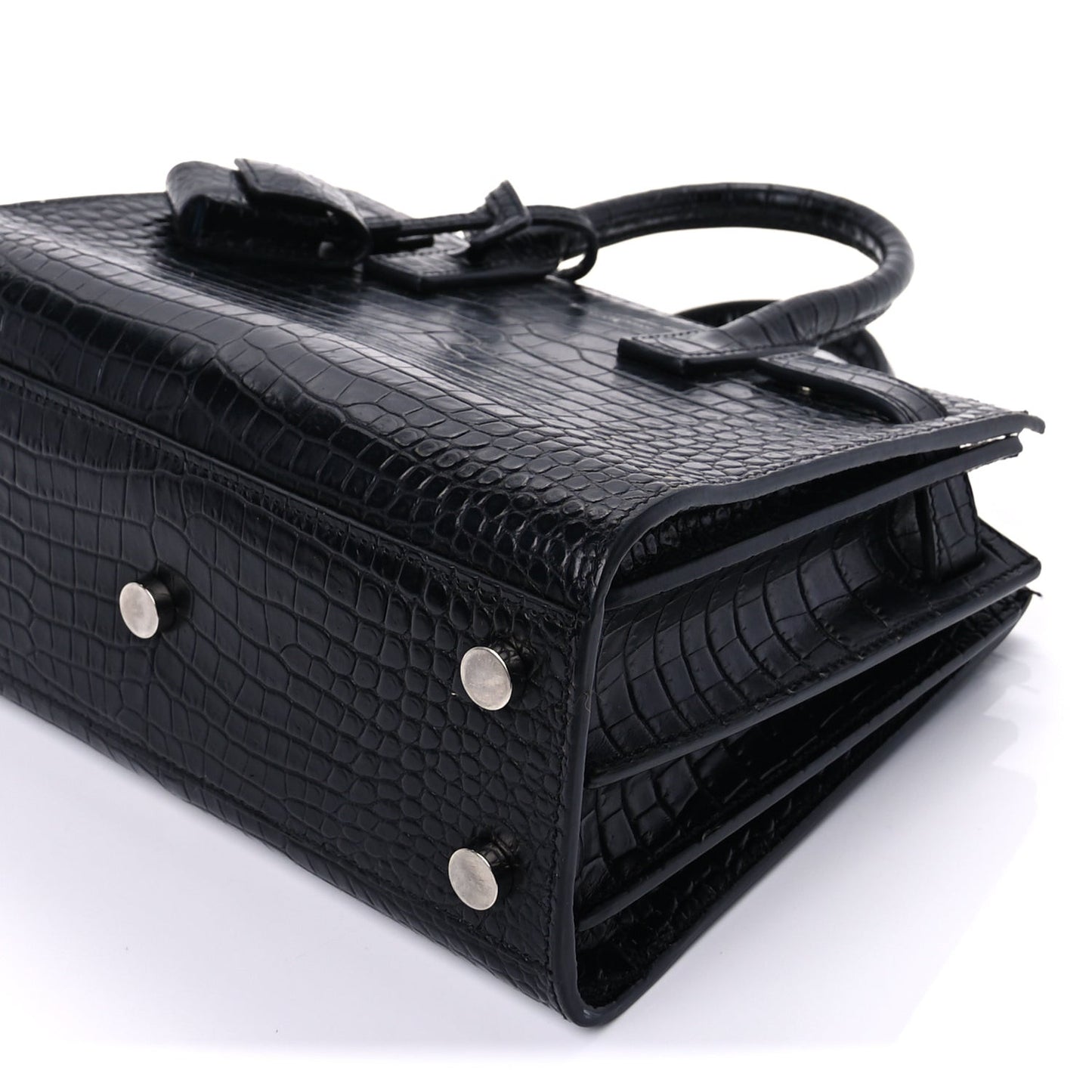 Calfskin Crocodile Embossed Nano Sac De Jour  Black