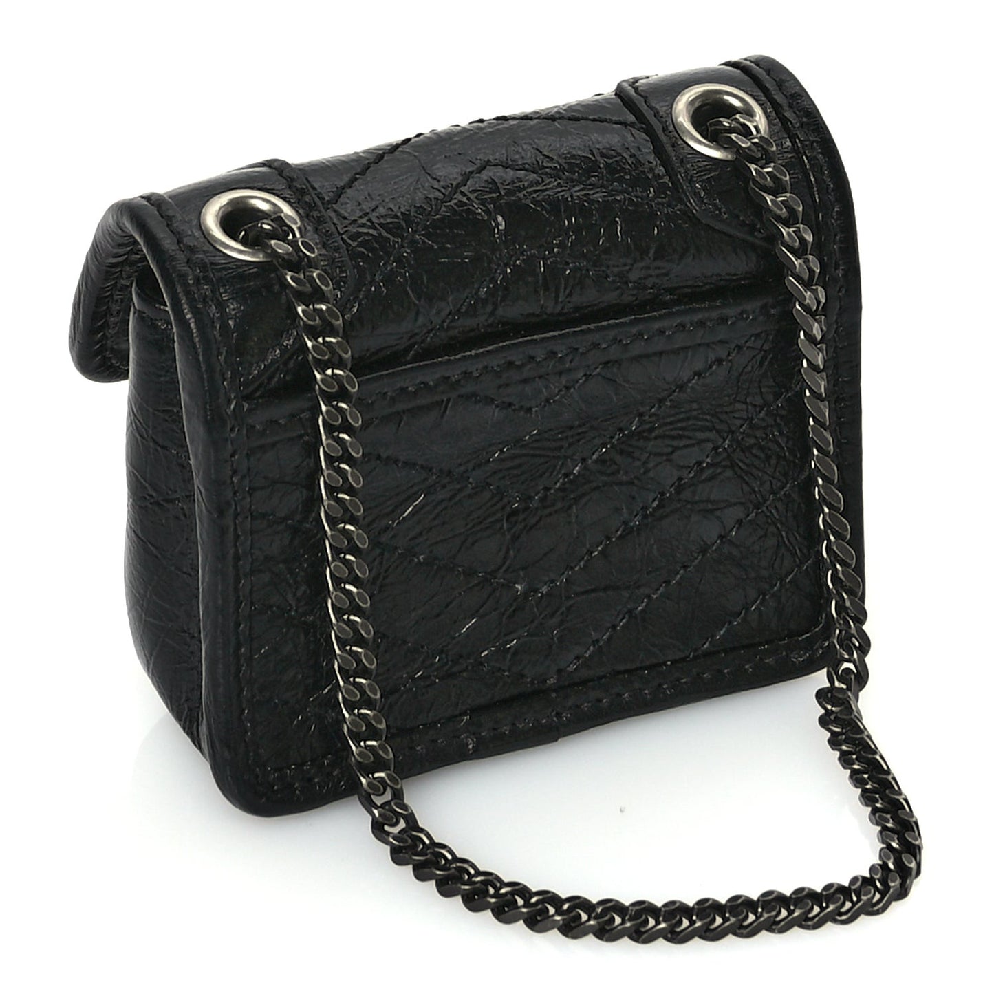 Crinkled Calfskin Matelasse Monogram Niki Airpods Holder Micro Bag Black