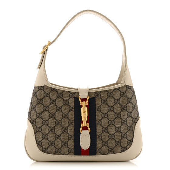 Gucci GG Supreme Monogram Azalea Calfskin Web Small Jackie 1961 Hobo Beige Ebony Mystic White 1 of 1