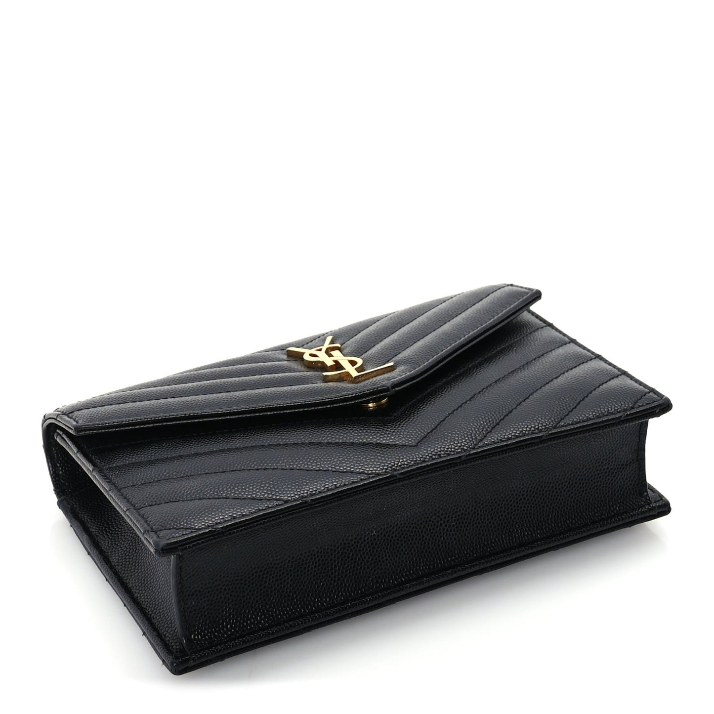 Grain De Poudre Matelasse Chevron Monogram Envelope Chain Wallet Black