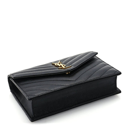 Saint Laurent Grain De Poudre Matelasse Chevron Monogram Envelope Chain Wallet Black 3 of 8