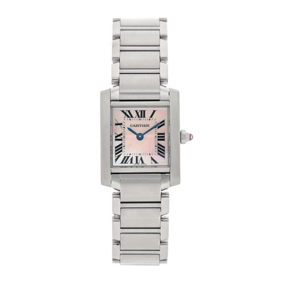 Cartier Stainless Steel Pink Mother of Pearl 20mm Tank Francaise Quartz Watch 1 of 1