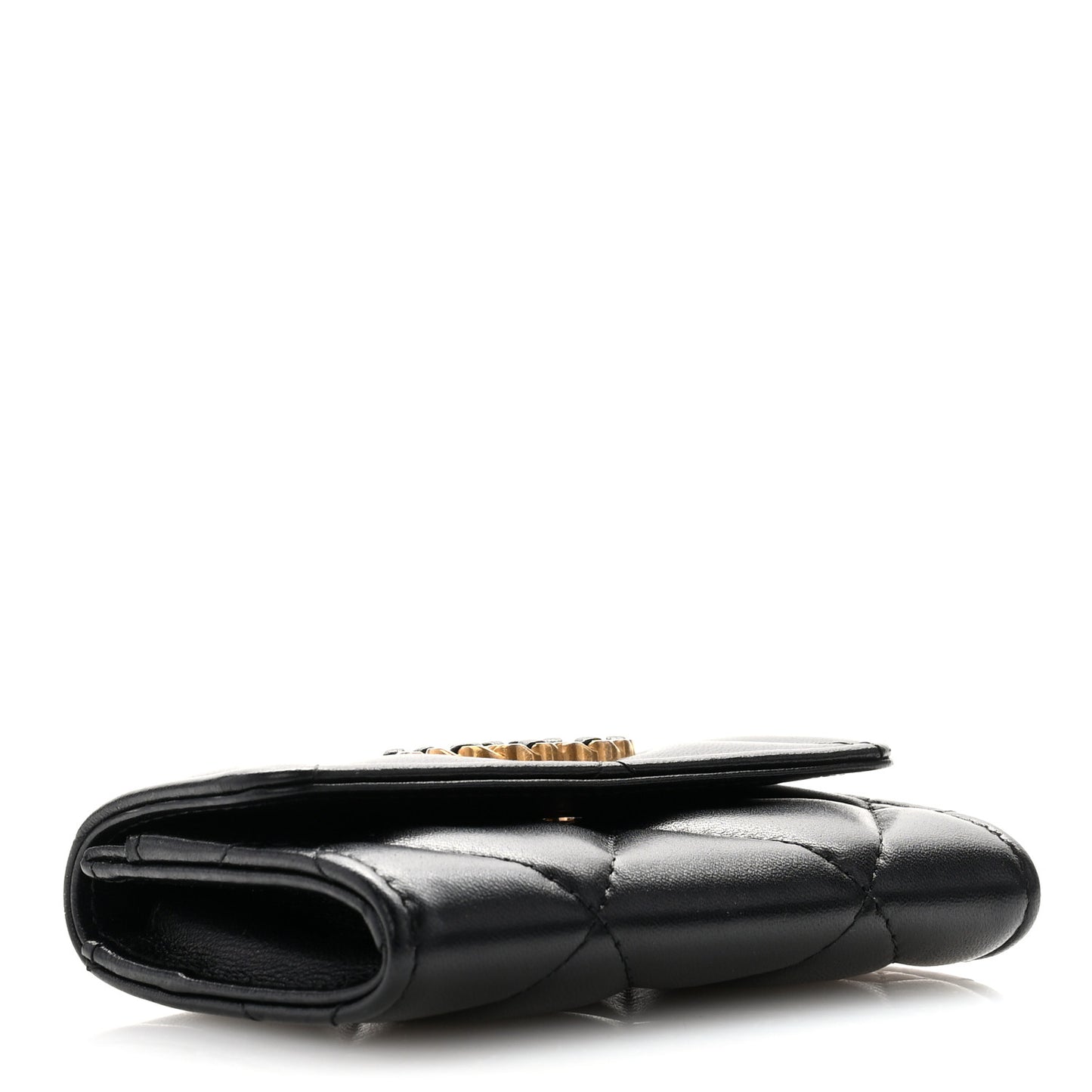 Lambskin Quilted Chanel 19 Flap Card Holder Black