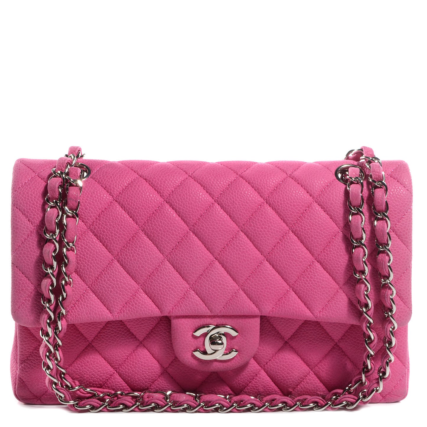 Iridescent Caviar Quilted Medium Double Flap Pink