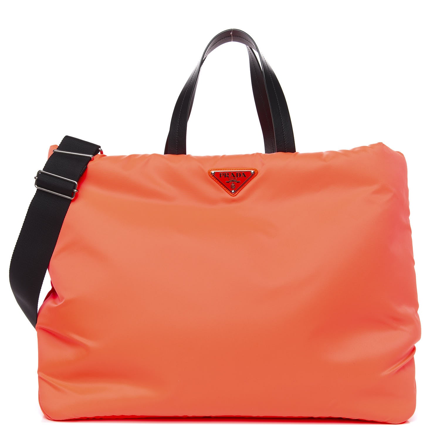 Prada Tessuto Nylon Soft Padded Medium Shopping Tote Arancio Fluo 1 of 9