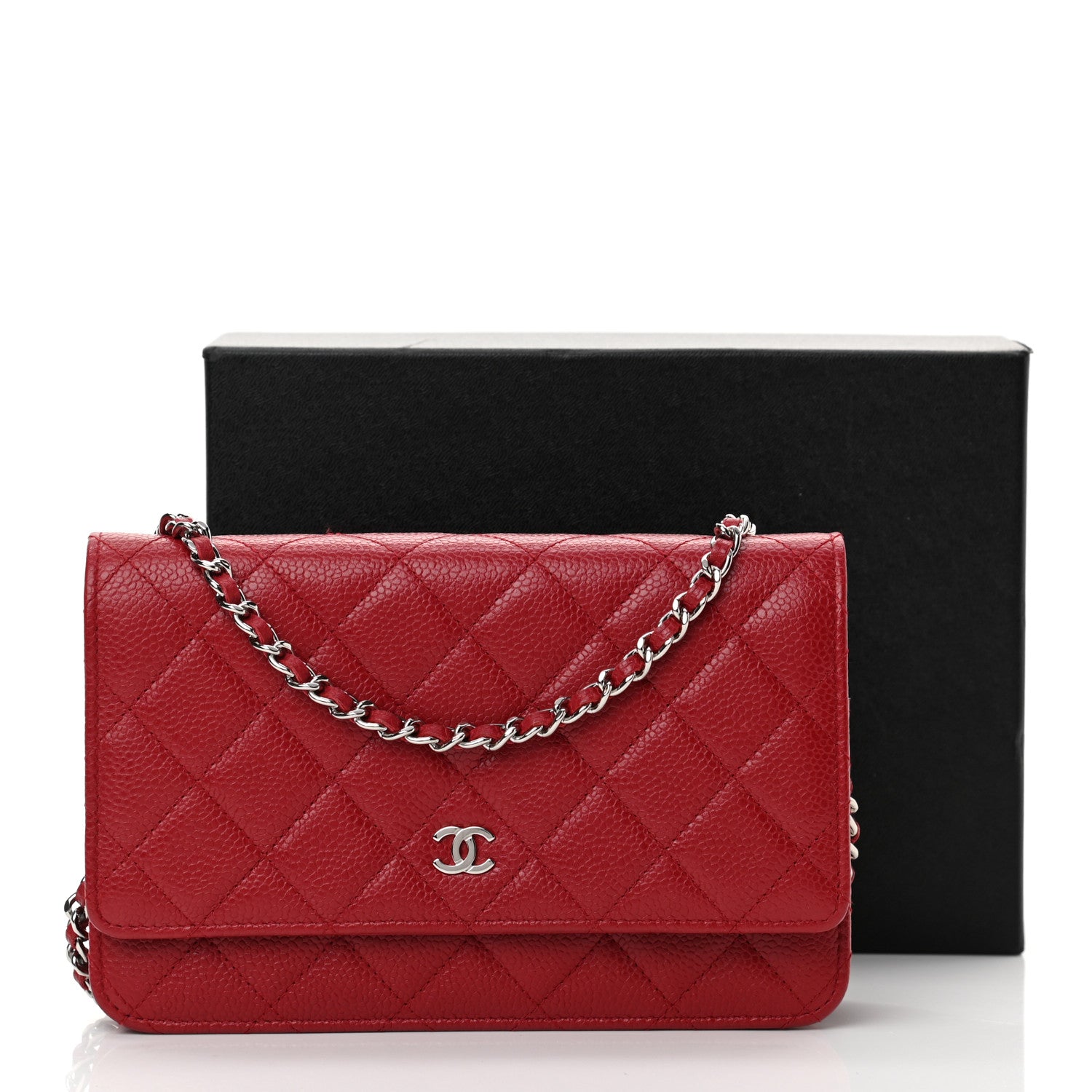 Chanel Caviar Quilted Wallet On Chain WOC Red 24 of 25