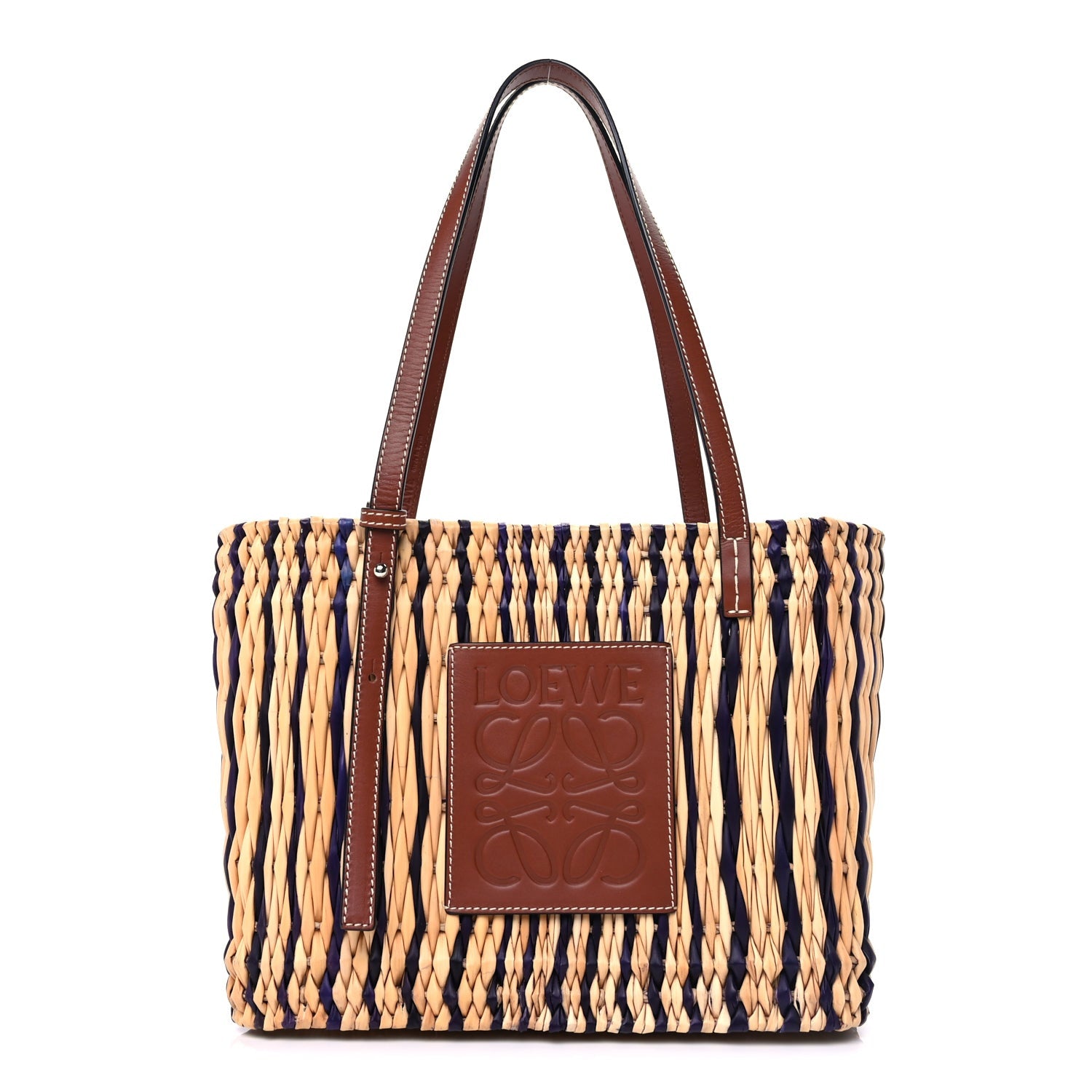 Loewe Reed Square Small Basket Tote Bag Natural Pecan Blue 2 of 9