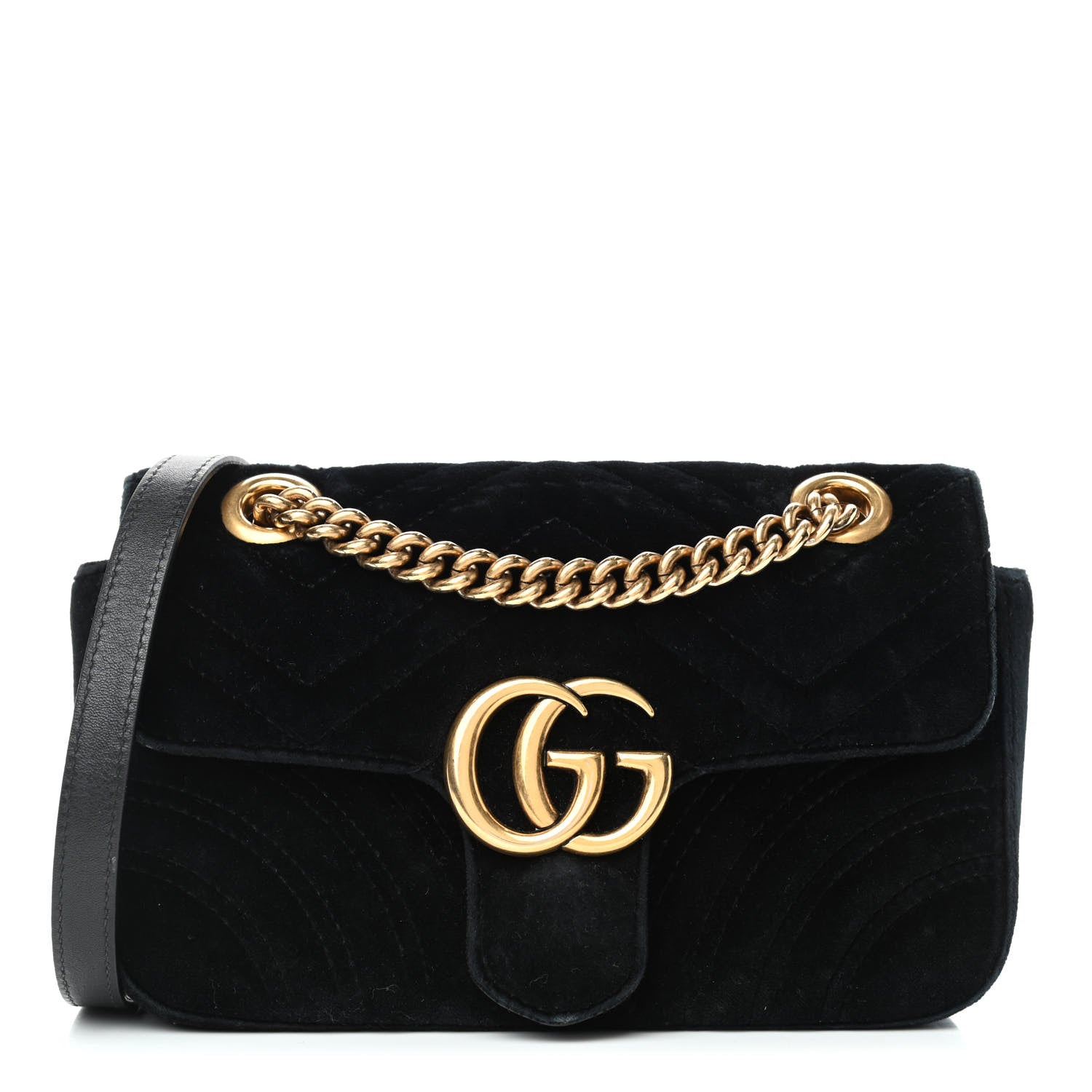 Gucci Velvet Matelasse Mini GG Marmont Shoulder Bag Black 1 of 6