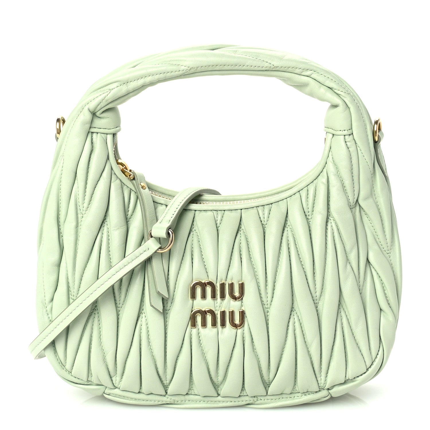 Miu Miu Nappa Matelasse Small Wander Hobo Acqua 1 of 8