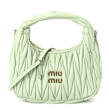 Miu Miu Nappa Matelasse Small Wander Hobo Acqua 1 of 8