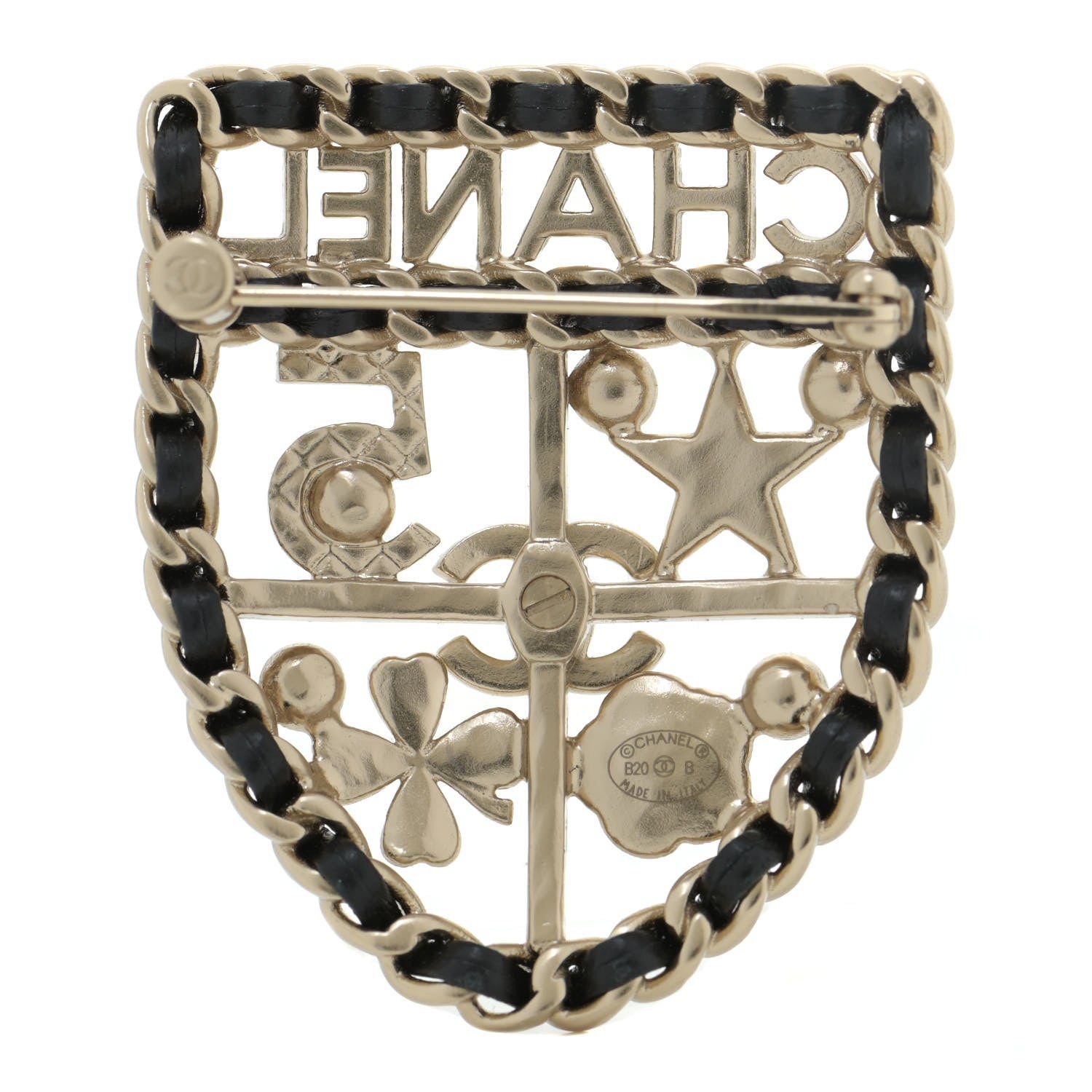 Chanel Lambskin Pearl Strass Sergeant Chanel Shield Brooch Gold 3 of 6