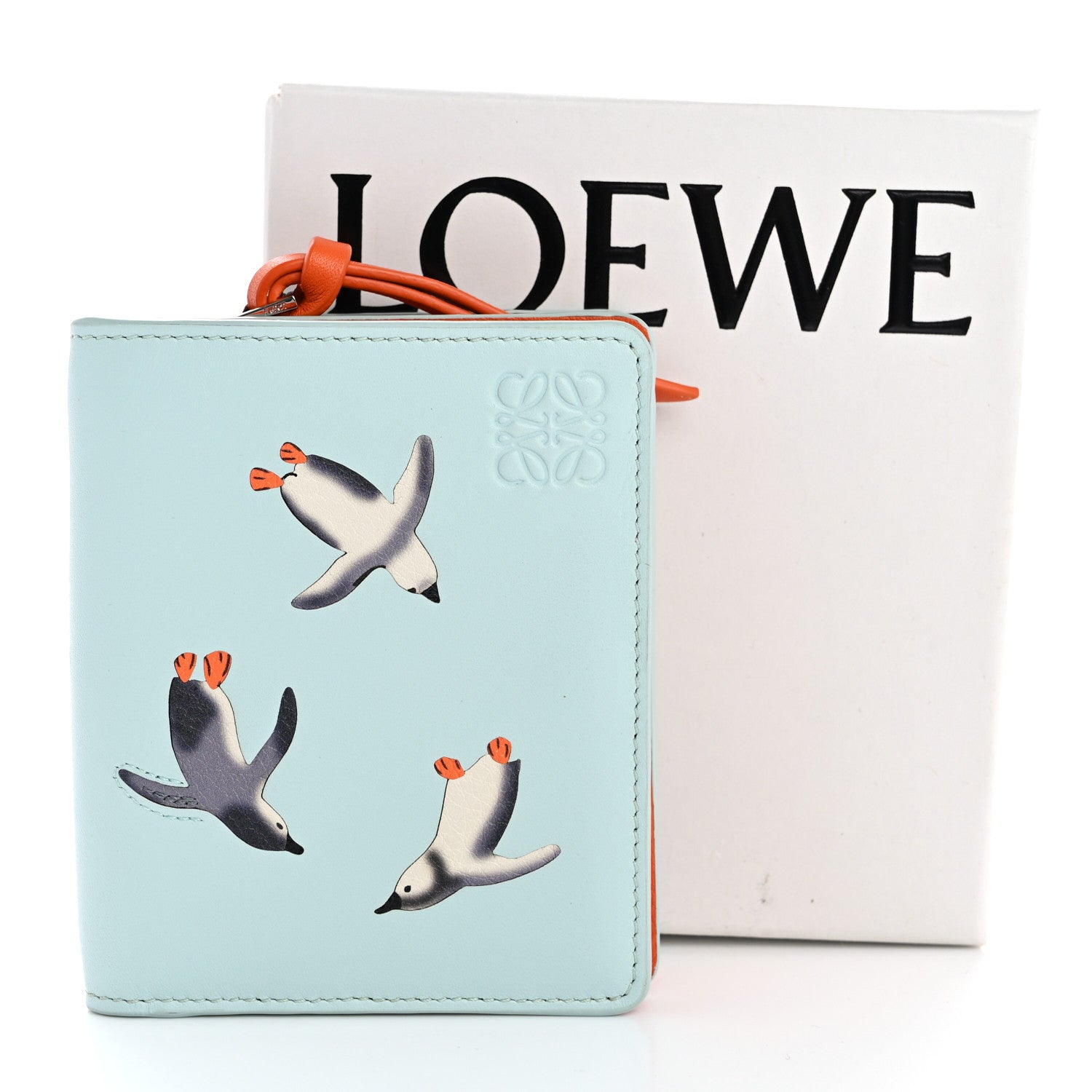 Loewe X SUNA FUJITA Satin Calfskin Penguins Compact Zip Wallet Blue Iceberg 9 of 9