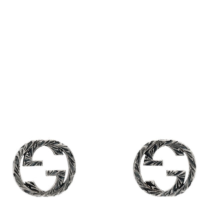 Gucci Sterling Silver Textured Interlocking G Stud Earrings 1 of 4