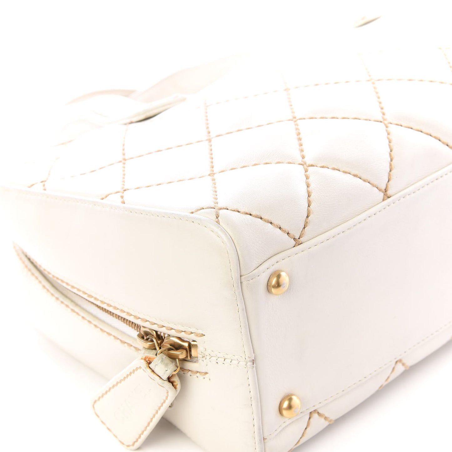 Calfskin Contrast Stitch Surpique Bowler White